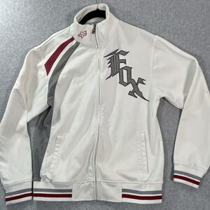 Y2K Fox Racing Track Jacket Men's Medium Full Zip beige Motocross Logo